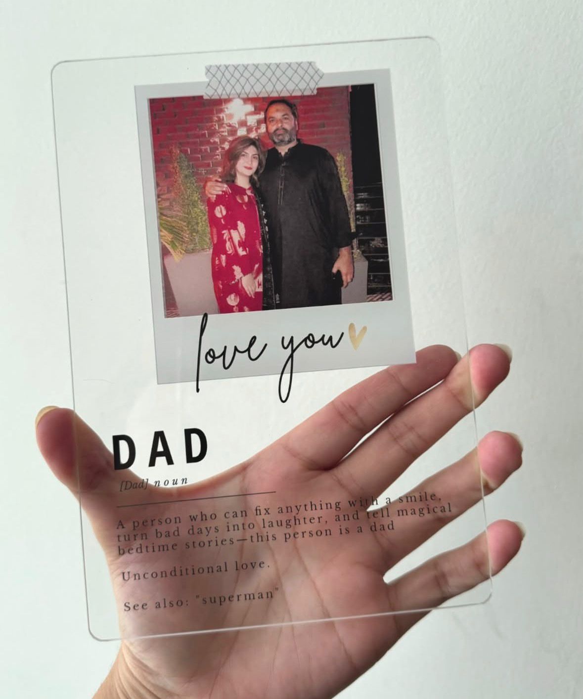 Love You Dad personalized acrylic plaque with polaroid photo and DAD definition - Father's Day gift