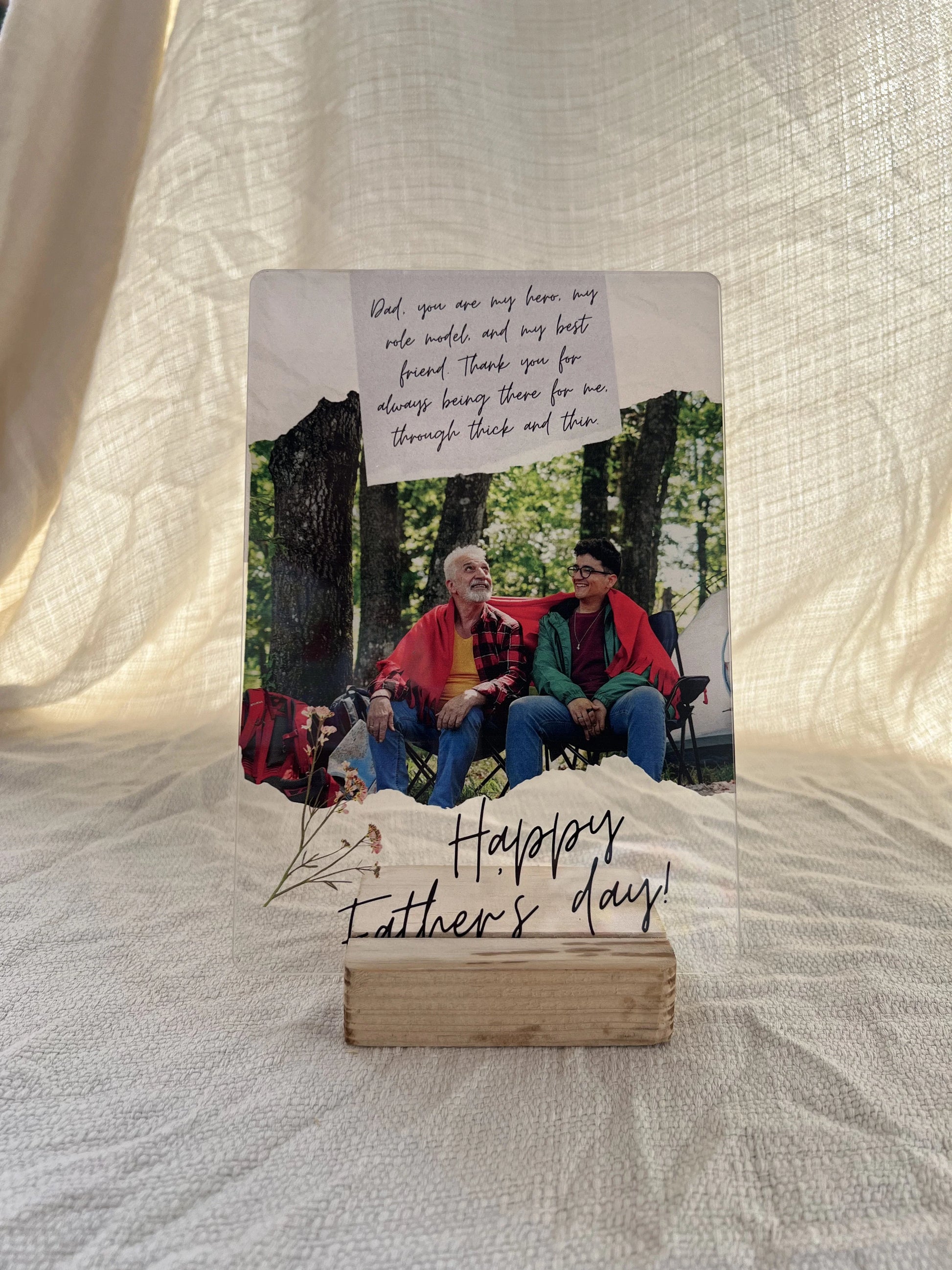 Dear Dad personalized letter and photo Father's Day acrylic frame with wooden stand