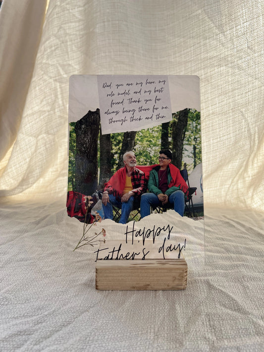 Dear Dad personalized letter and photo Father's Day acrylic frame with wooden stand