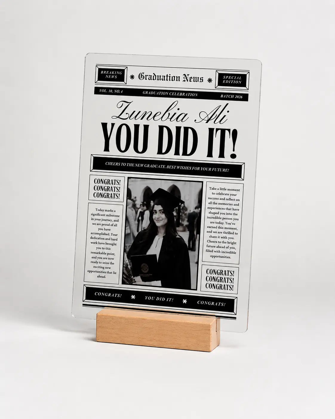 Graduation News – Vintage Newspaper Acrylic Plaque