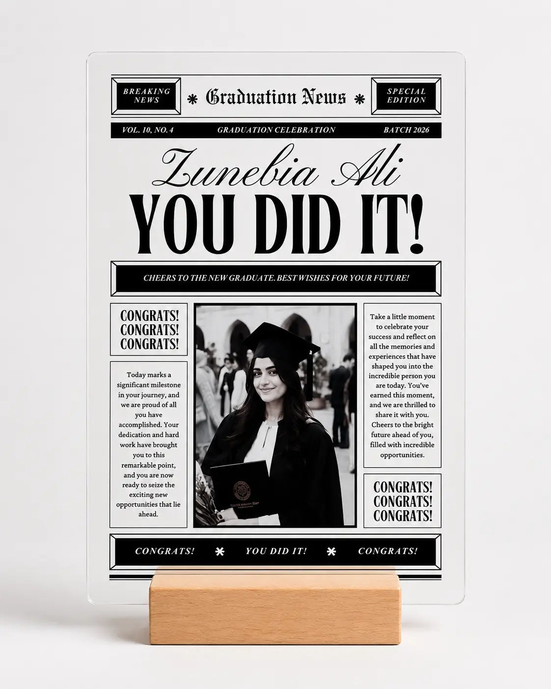 Graduation News – Vintage Newspaper Acrylic Plaque