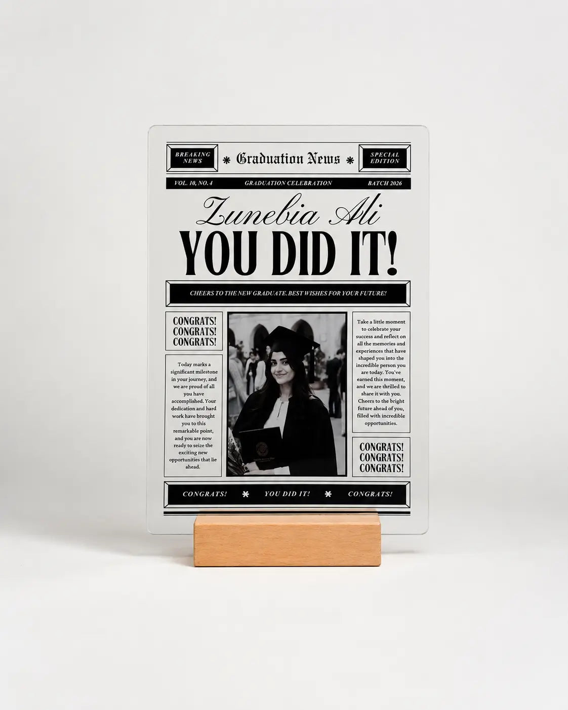 Graduation News – Vintage Newspaper Acrylic Plaque