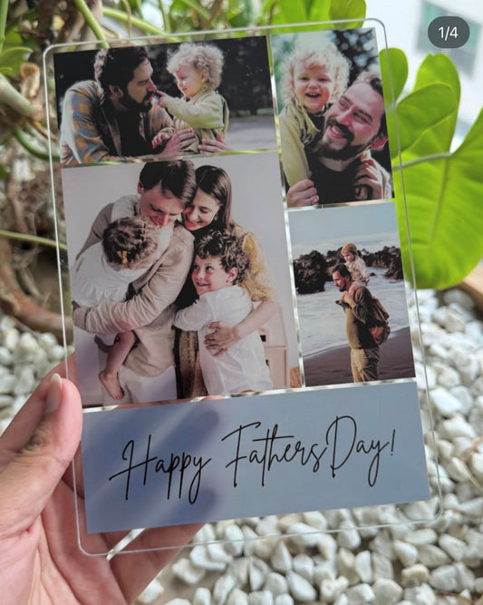 Happy Father's Day custom 4-photo collage acrylic plaque - personalized gift for Dad